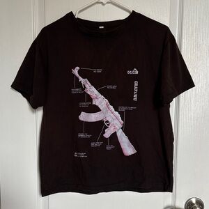 Black Graphic T-Shirt with Pink Design